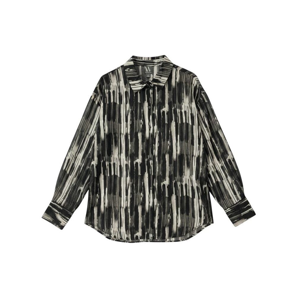 Worthington Women's Abstract Brushstroke Print Long Sleeve Button Up Shirt